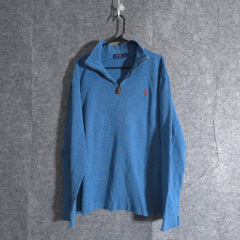 Polo Ralph Lauren 1/4 Zip Sweater Mens XL Blue Pullover Long Sleeve‎ Pony Preppy